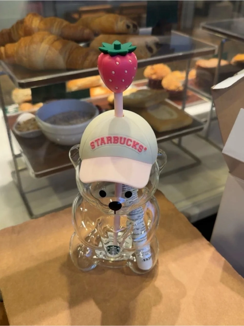 2026 Authentic Starbucks Bearista Bear Glass Pink Drink Strawberry Cup New w box